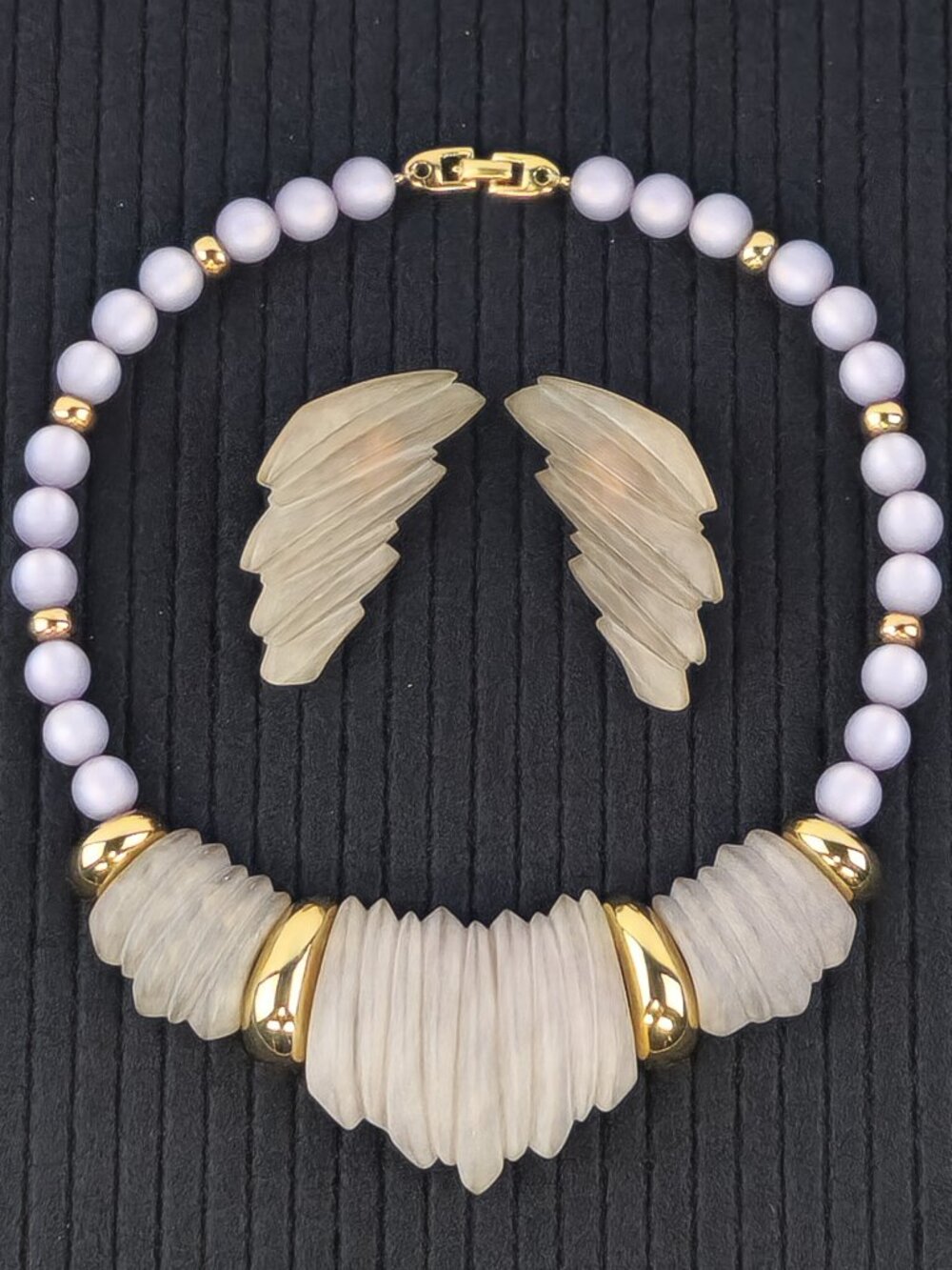 Napier Lavender Necklace w/ Clip On Earrings Set, Signed, 1990s Vintage